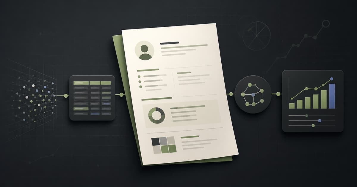 CV de candidat relié aux étapes d’un projet data science, des données brutes au graphique final